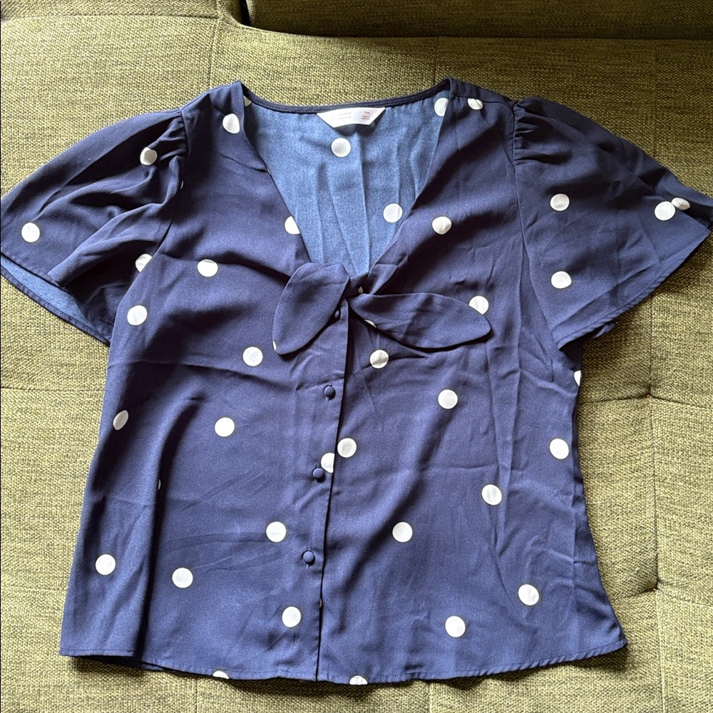 LC Lauren Conrad Blue Top with White Dots